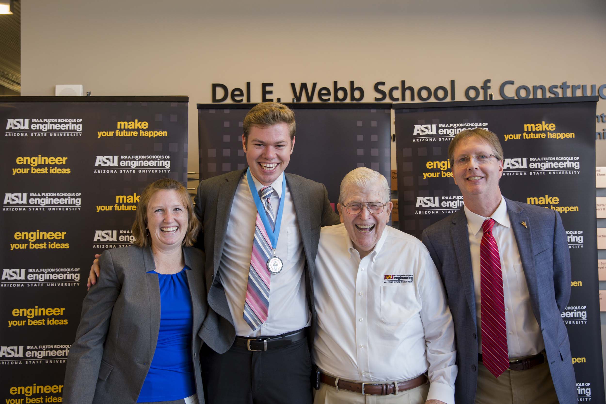 Ira Fulton and Kyle Squires with students at Spring 2017 Deans reception